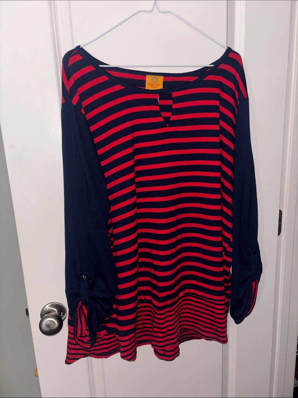 Ruby Rd. Navy and Red Striped Long-Sleeve Tunic